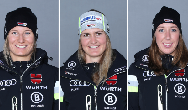 Lena Dürr (v.l.), Andrea Filser und Kira Weidle starten bei der Ski WM 2021. © DSV
